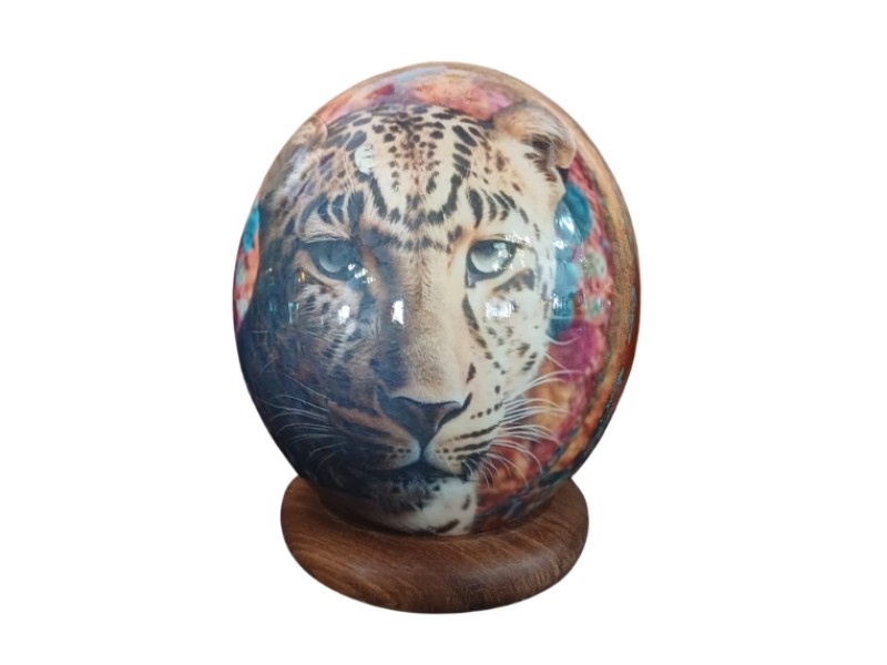 Colourful  Decoupage Ostrich Egg - Leopard